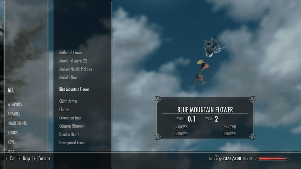 Blue Mountain Flower (Skyrim) ID, Spawn Commands, Value & Weight