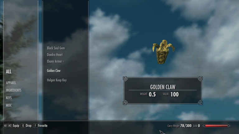 Golden Claw Skyrim ID Spawn Commands Value Weight TBM   Golden Claw 768x432 