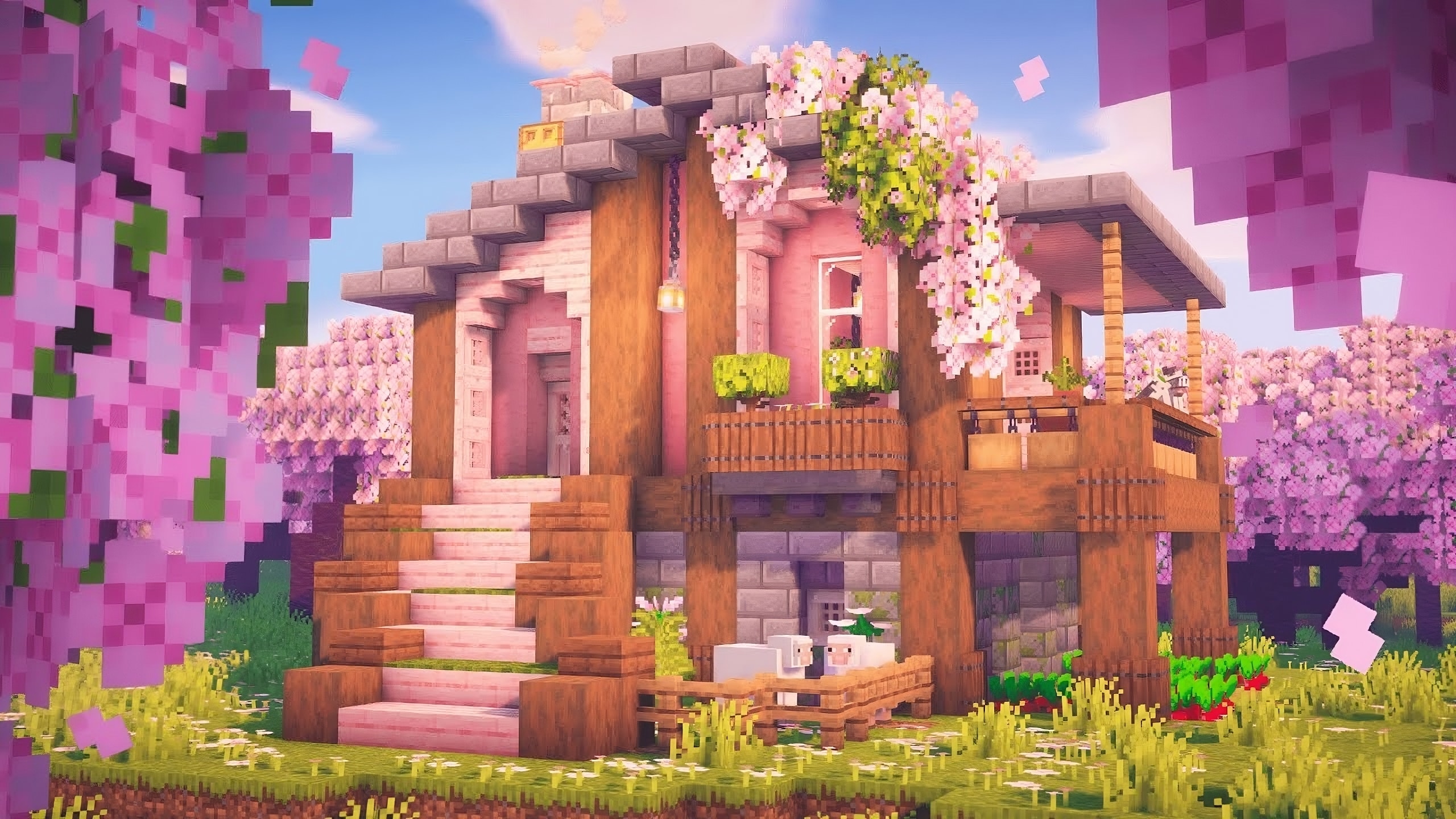 Aesthetic pink modern house ♡ Minecraft 🎀 em 2023