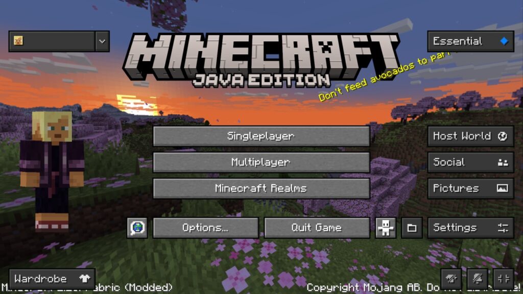 Minecraft Screen with Essential Mod Interface