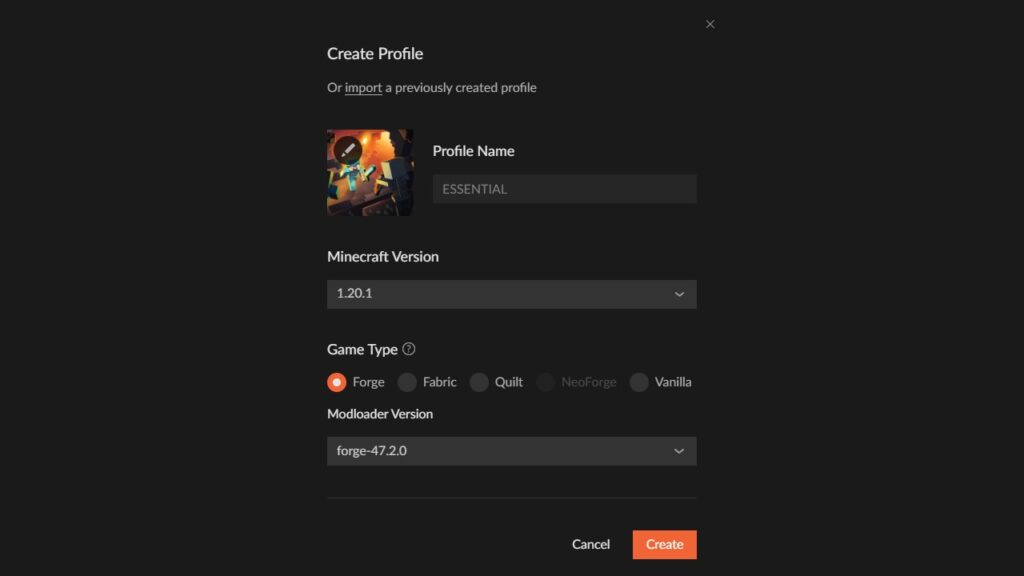 Setup Profile in CurseForge